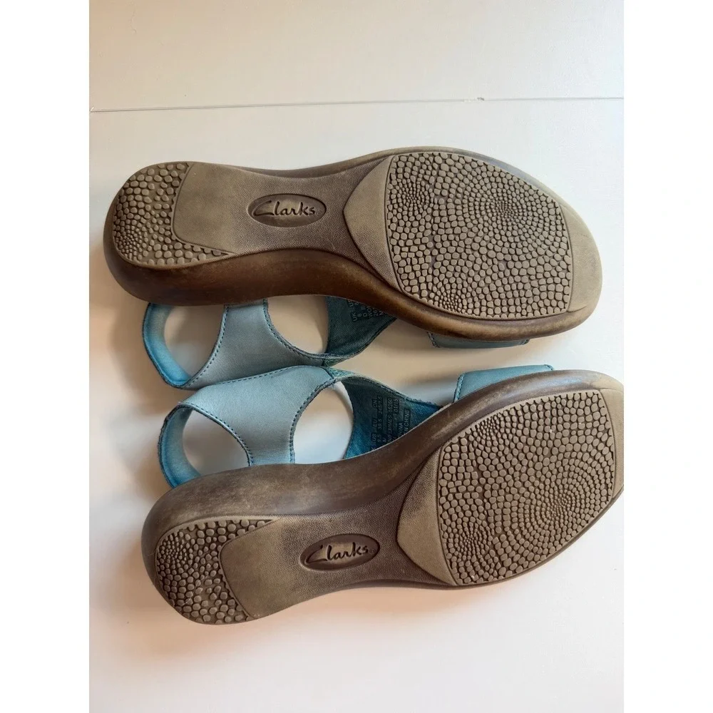Clarks Collection Blue Leather Snakeskin Texture Slingback Sandals Womens 8.5 M